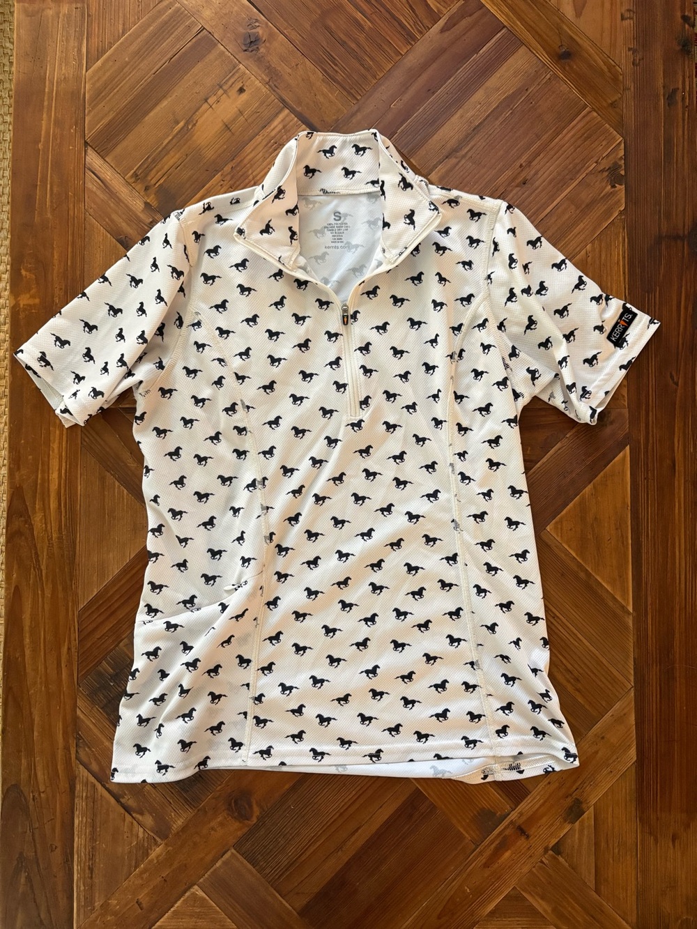 Kerrits White Quarter-Zip Polo with Black Horse Print